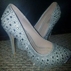 Silver high heels. Prom shoes.